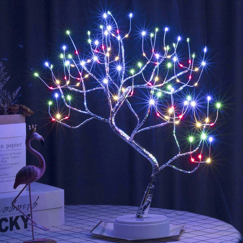 Φωτιστικό νυκτός LED με μπαταρίες και USB, Flippy, Χάλκινο μοντέλο δέντρου, πολύχρωμο